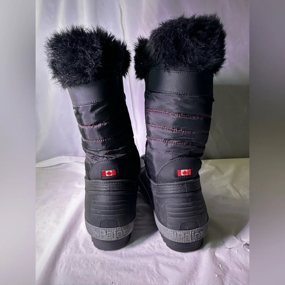 Pajar Black Snow Boots with Gray Fur